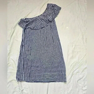 Velvet by Graham and Spencer Blue Gingham Plaid Ruffle One Shoulder